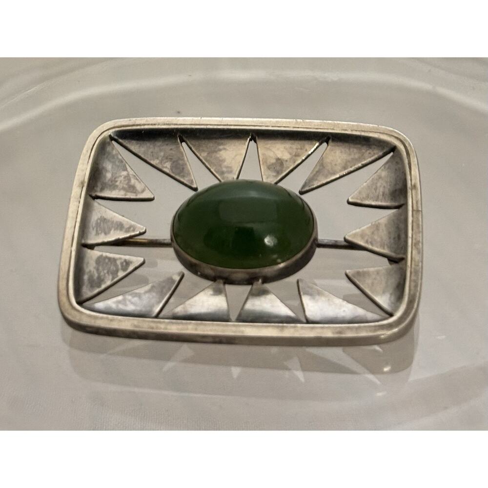 Hans Hansen Ha. H Sterling Jade Cutout Modernist BROOCH Denmark Rare Early 40’s - Picture 5 of 5